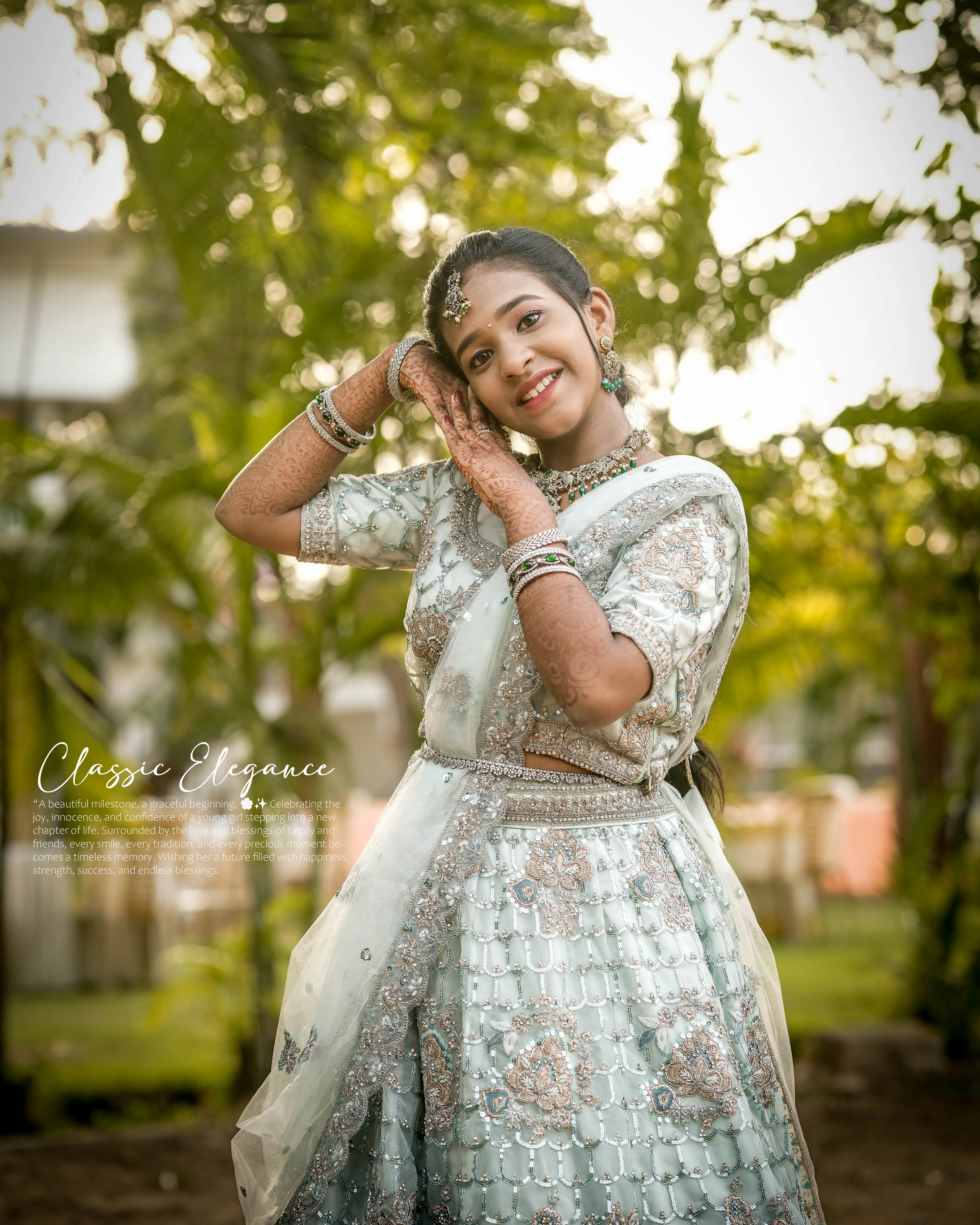 Family blessings during puberty ceremony photoshoot at Mithra Club Perur