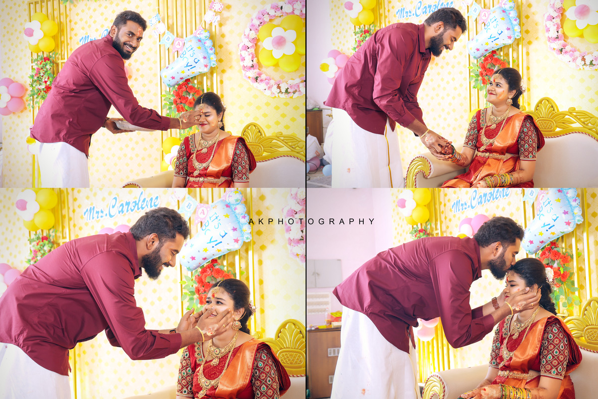 Valaikaapu Couple Photoshoot Romantic moment captured at Baby Shower Photoshoot by AK Photography.