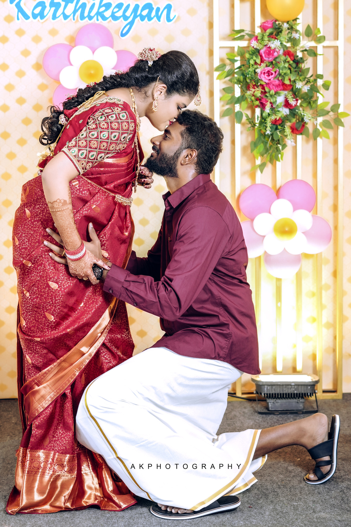 AK Photography captures the essence of a baby shower in Coimbatore with a stunning maternity photoshoot.