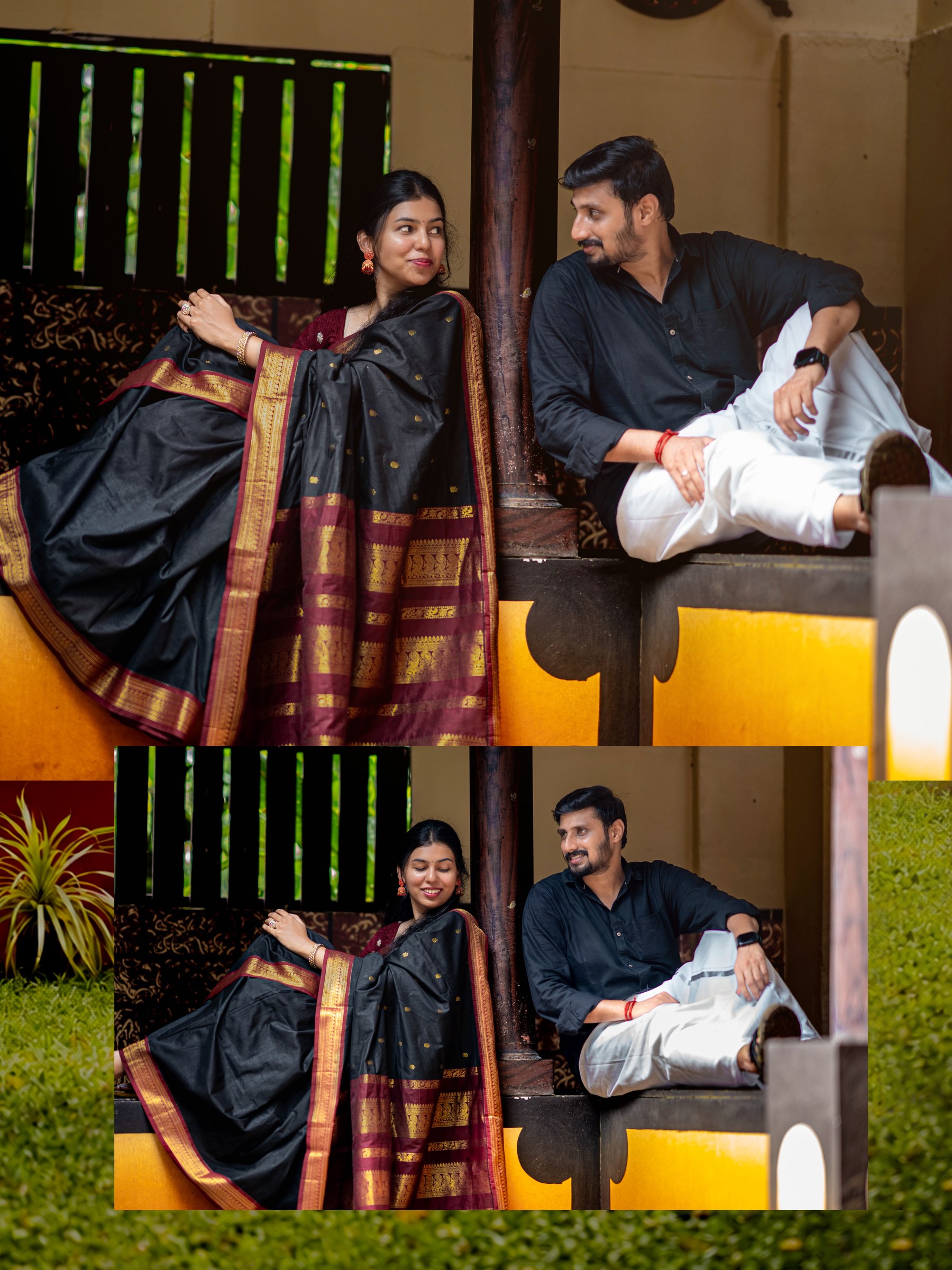 Elegant traditional and modern pre-wedding photoshoot pose idea