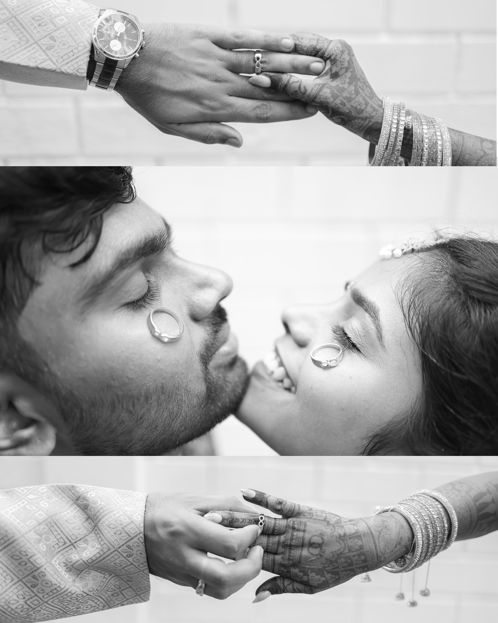 Emotional sacred ring exchange ceremony and close-up ring details for Bharanidharan and Leghashree