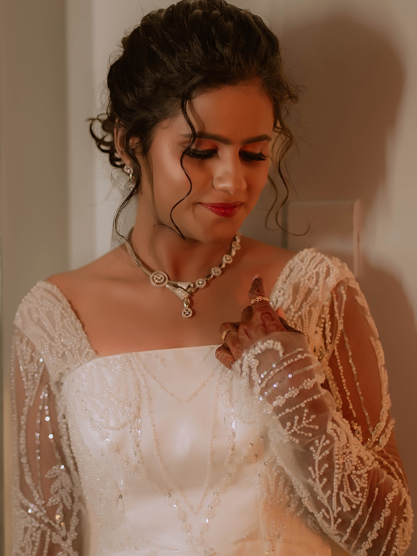 Elegant Christian bride wedding dress portrait showcasing delicate lace veil and bouquet in Coimbatore