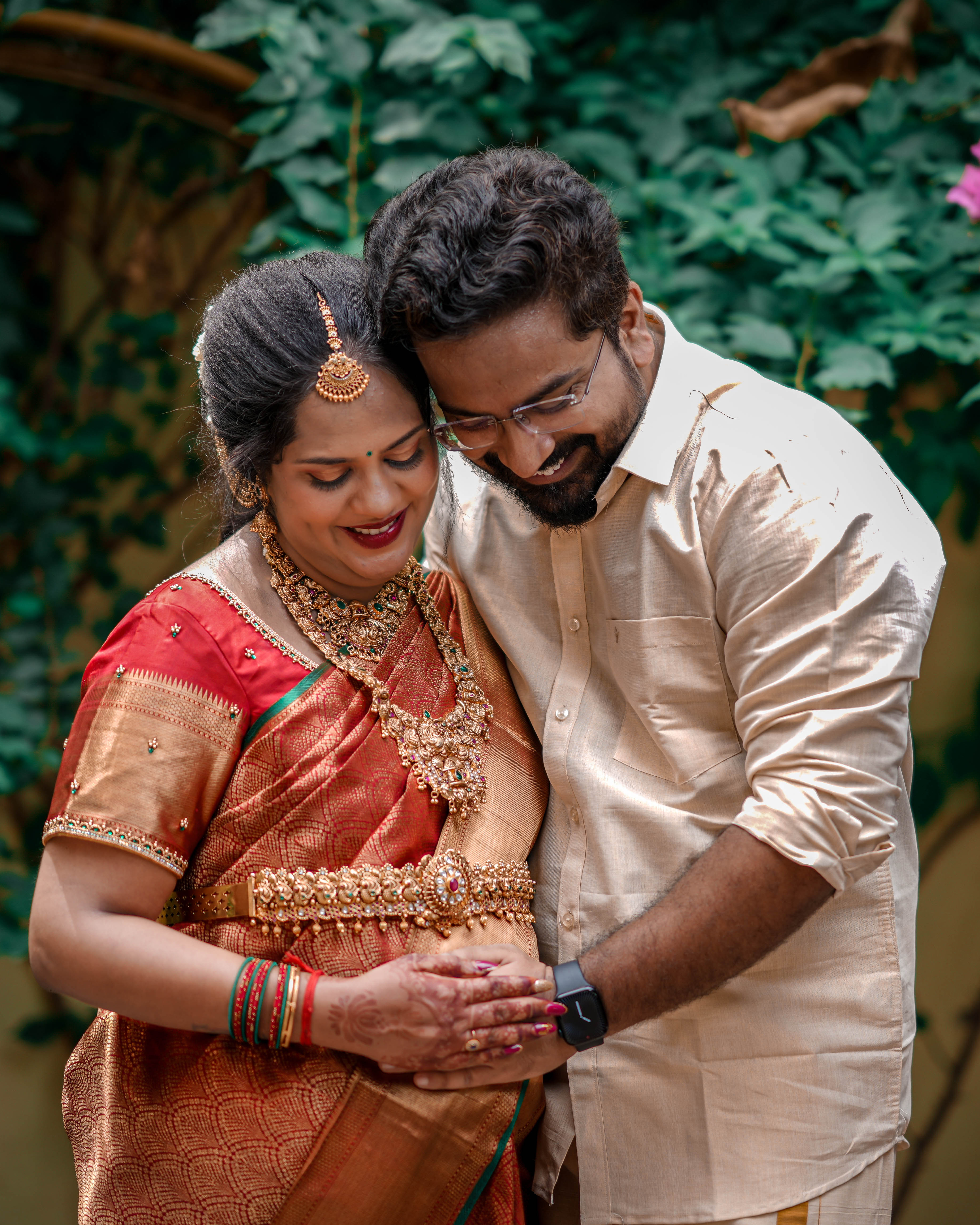 Creative maternity portrait with professional studio lighting